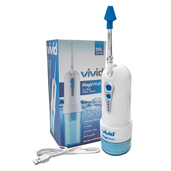 Water Flosser Professional Cordless for Teeth - Portable Rechargeable Dental Water Flosser Pik + Nasal Irrigator Travel Set 150ML Tank - 4 Modes - MagicWash by Vivid