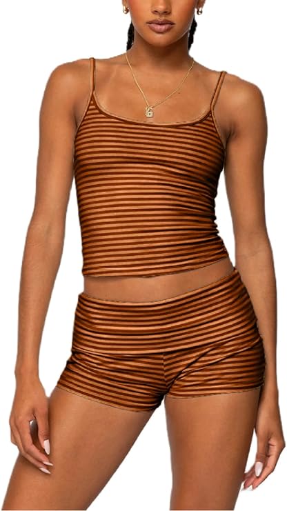 Seyurigaoka Women Y2k 2 Piece Lace Shorts Set Sleeveless V Neck Cami Top with Shorts Pajamas Sets Sleepwear