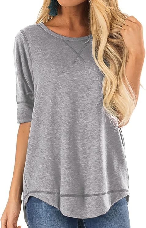 T Shirts for Womens Loose Fit Short Sleeve Casual Tops Cotton Ladies Tshirts Pullover Tees Crew Neck Side Split Tops