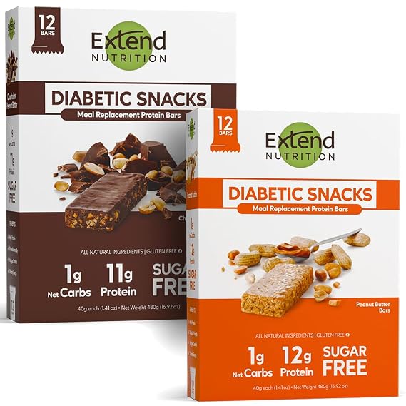 Extend Nutrition Power Pack: Sugar-Free & High-Protein Bars Perfect Diabetic Snacks - Chocolate Peanut Butter & Peanut Butter, Low Carb, Keto-Friendly, Energy & Hunger Control!