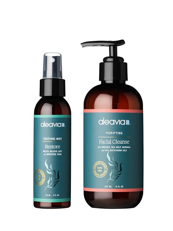 Aleavia Prebiotic Skin Restoration Kit Nourish your Healthy Skin Microbiome with Prebiotic Ingredients 8 oz. Purifying Facial Cleanse and 4 oz. Restore Soothing Mist