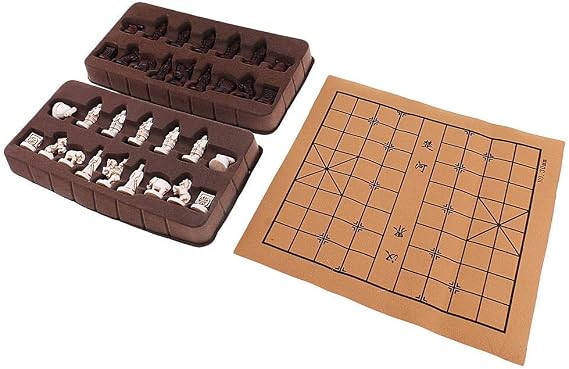 Chess Board Set Vintage Stereoscopic Chess Imitation Leather Chess Board Chinese Traditional Chess Xiangqi Handicraft Pieces Set Traditional Games