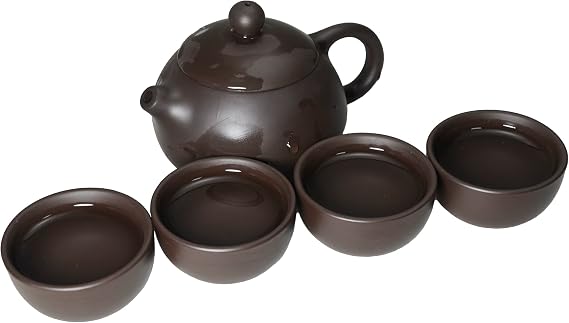 Clay Teapot 4 Cups Set,Small Tea pot and cups Traditional Chinese Kung Fu Tea Set (Black)