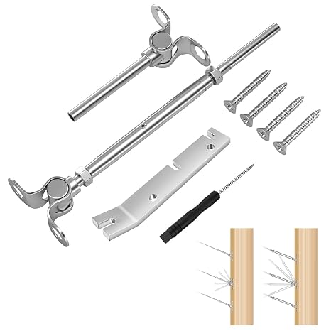 CKE 10 Pairs Cable Railing Kit 3/16" Swage Toggle Turnbuckle Cable Railing Hardware Kit T316 Stainless Steel for Wood Post Cable Railing System Wire Rope Cable Angle 180 Adjustable Angle Stairs Deck
