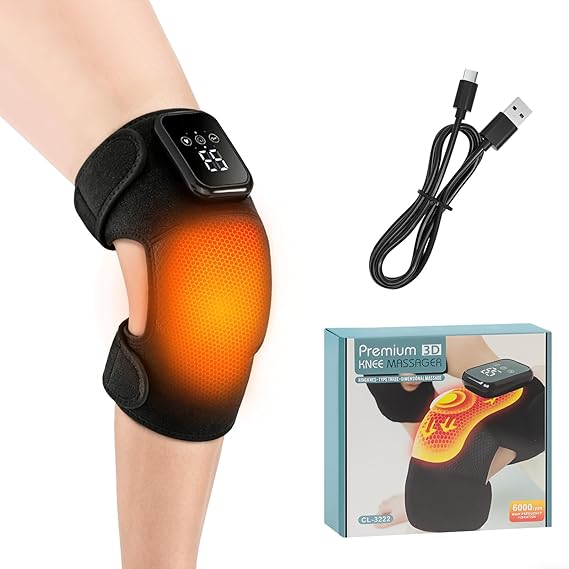 Knee Massager - Heated Knee Massager Arthritis Aids, 2000mAH Rechargeable Knee Massager Joint Pain Relief with Vibration, Leg Heat Pads, 3 Adjustable Intensity & Temperature, 15min Intelligent Timer