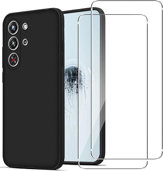 KUSINHOKA Case for Red Magic 10 Pro+/REDMAGIC 10 Pro + 2 Pack Screen Protector Tempered Glass,Anti Scratch,Drop Protection,Non Slip Soft TPU Thin Full Body Protective Phone Cover,Black