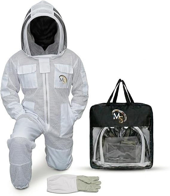 MS Breathable Ventilated 3Layers Beekeeping Suit with Fencing Veil & Protective Gloves Full Body Beekeeper Suit