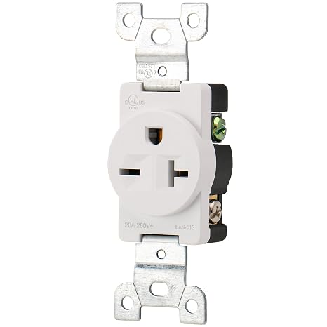 Wengart 20 Amp 250V Single Receptacle Outlet, NEMA 6-20R Straight Blade Power Outlet, Heavy-Duty Side Wire Self-Grounding Receptacle for Air Conditioner, Workshop Tools & EV Charging, UL Listed, White