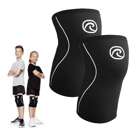 Rehband Kids Knee Sleeve made from 5mm Noprene, Knee Brace - Youth Girls & Boys Compression Knee Brace for Sports: Football, Hockey, Basketball or Running, Colour:Black - 1 Pair, Size:Medium