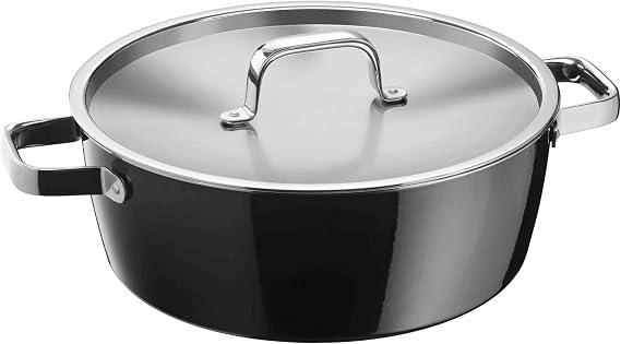WMF Fusiontec Aromatic Saute Pan 28 cm High Rim Roasting Dish 5.9 L Induction Lid with Condensation Nub, High-Tech Ceramic, Scratch-Resistant, Black