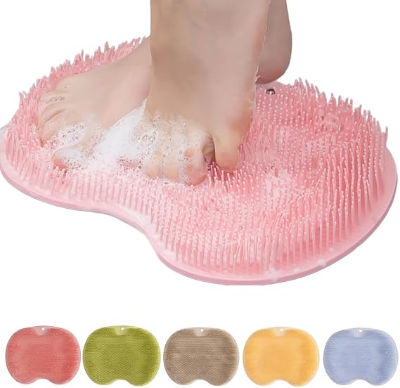 Foot Back Cleaning Pad, 2026 Upgrade Shower Foot Scrubber Mat Slip Suction Cups Foot Scrubber, Shower Foot Scrubber Mat Back Washer for Men and Women (Pink)