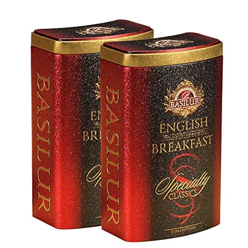 Basilur, Original English Breakfast, Ceylon Black Loose Leaf Tea, Low Elevation Black Tea, Tea Filters Included, 100g 3.5oz Per Tin, Pack of 2