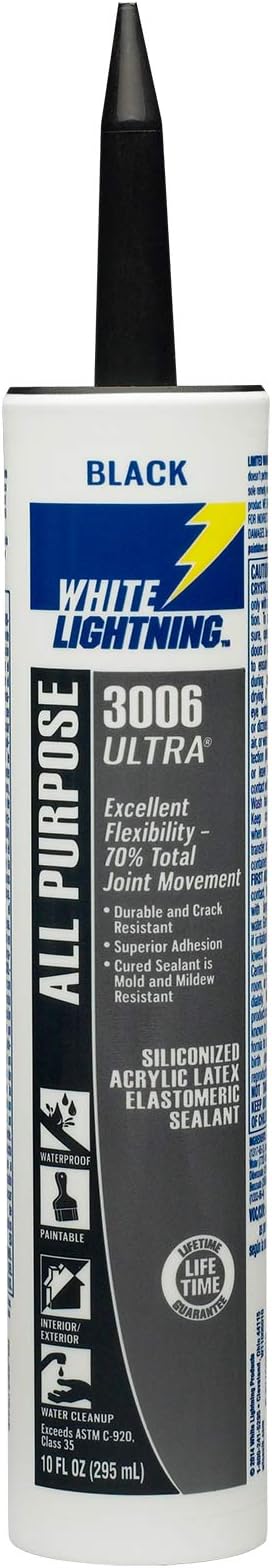 White Lightning W11005010 3006 Ultra All Purpose Elastomeric Sealant, Black, 10 fl. oz.
