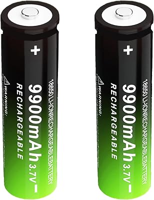 18650 Battery 3.7V Rechargeable 18650-Battery Lithium 9900mAh High Capacity Batteries Button Top for Flashlights, Headlamp, Doorbells 2-Pack