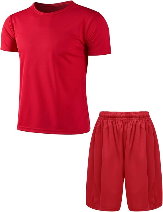 Hansber Kids Boys Girls Basketball Football Jersey Tracksuit Quick Dry Athletic Short Sleeve T-Shirt and Mesh Shorts Set