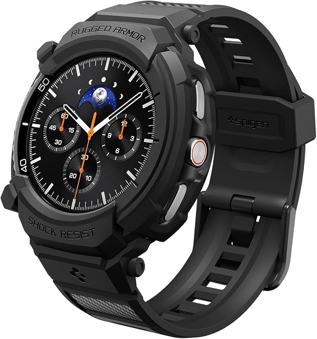 Spigen for Samsung Galaxy Watch 8 Classic 46mm Band with Case (2025) | Rugged Armor Pro Durable Protective Flexible Scratch Resistant Shock Proof TPU Cover Strap, Matte Black