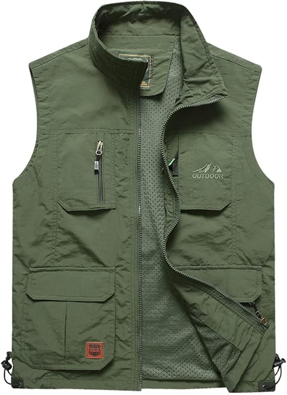 ebossy Men's Casual Stand Collar Multi-pocket Hiking Travel Utility Vests Outdoor Fishing Safari Vest Waistcoat
