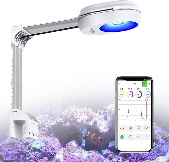 PopBloom Aquarium Lights-Marine Aquarium LED Light Full Spectrum Sunrise Sunset Moonlight Reef Lights for Corals SPS LPS Saltwater Tank