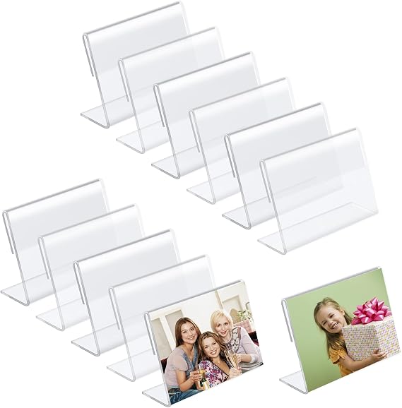 12 Pcs Clear Acrylic Self Standing Photo Frames L Shape Price Display Holder Freestanding Mini Acrylic Sign Holder Rack Shop Display Stands Name Card Price Label Holder for Supermarket Hotel Tag Label