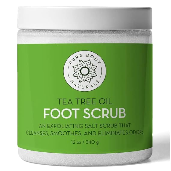 Tea Tree Oil Foot Scrub, 12 oz - Exfoliating Scrub for Odor & Smelly Feet | Buffs away rough, calloused, dry, cracked heels and leaves feet clean and fresh, great for athletes, gym bags, men and women