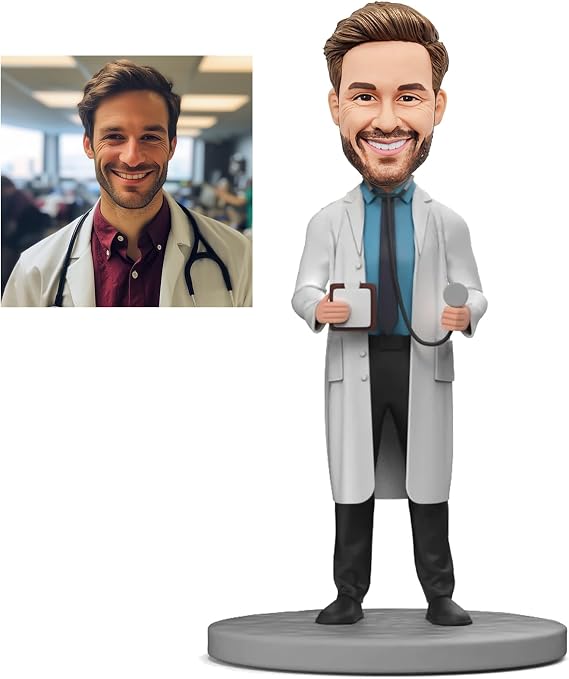 Custom Bobblehead, Custom Doctor Bobbleheads - Male Doctor with Stethoscope and Medical Record Book,Fully Customizable with Polymer Clay,Personalized Bobbleheads Best Gifts for Someone