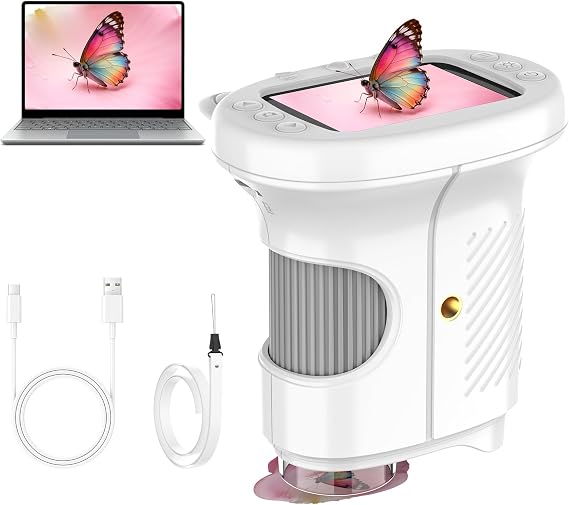 Handheld Microscope for Kids, 1000X Zoom Digital USB Microscopes with 2.4" IPS Screen Portable Pocket Mini Microscope Camera with 8 LEDs for Children Birthday Christmas Over 3 Years (White)