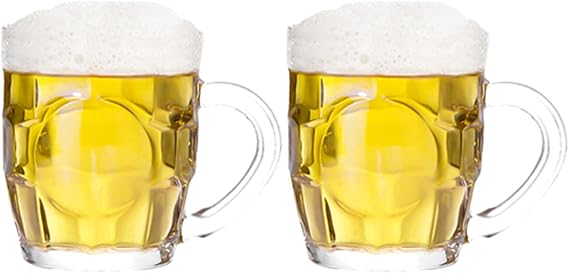Dimple Stein Beer Mug Set, 10 oz Beer Glasses with Handle, Glass Beer Mugs, Dishwasher and Freezer Safe, Clear and Sturdy, Set of 2