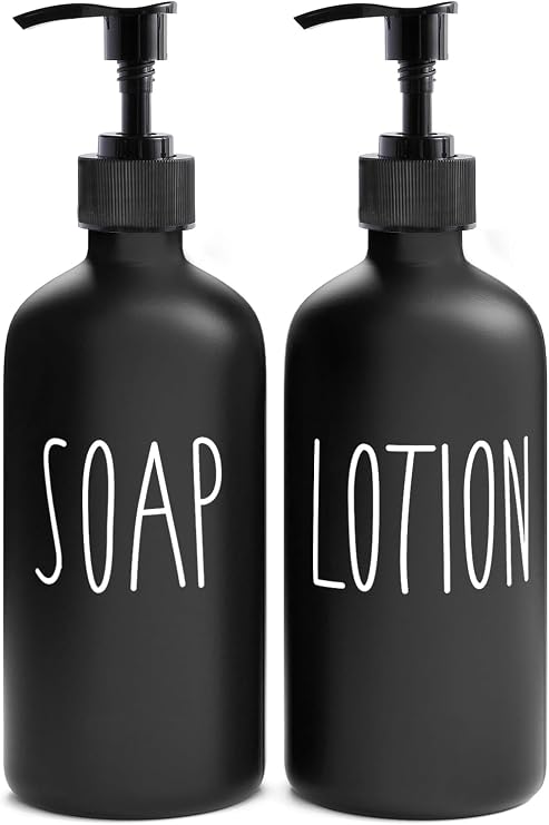 MOMEEMO Matte Black Soap Dispenser Bathroom Set, Contains Hand Soap Dispenser and Lotion Dispenser. Bathroom Soap Dispenser Set Suitable for Bathroom Decor Farmhouse Style. (Black)
