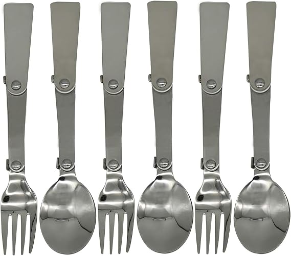 Maydahui 6 PCS Foldable Spoon Fork Portable Camping Cutlery SUS 18/10(304)