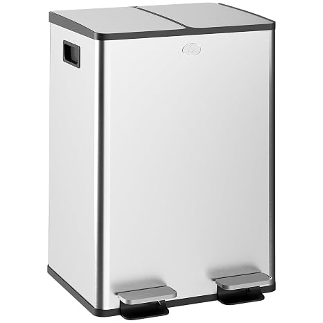 HOMCOM Dual Kitchen Bin 2 x 28L Stainless Steel Soft Close Lid Silver Tone