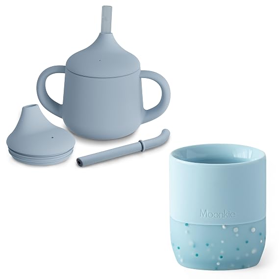 Moonkie Baby Cup & Silicone Toddler Cup Set | Infant Cups for 4 Months+ | Baby Open Cup + Sippy | BPA-Free Tiny Cups for Early Training