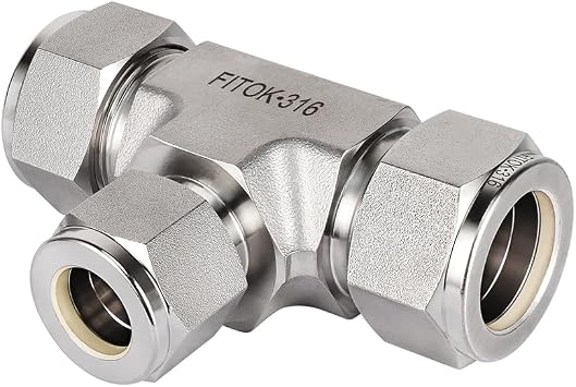 316 Stainless Steel Compression Fitting Reducing Union Tee 1" x 1" x 3/4" Tube OD 4700 psi, SS-TTT-FL16-FL16-FL12