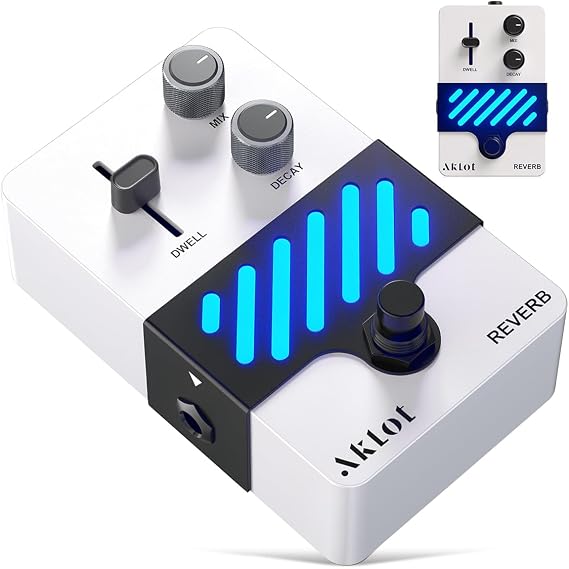 AKLOT Reverb Electric Guitar Pedal: From Subtle Room Ambience to Expansive Hall & Shimmer Tails, Dynamic Touch-Responsive Decay, Mix & Decay Controls, Mini Guitar Pedal with True Bypass, NEON Halo
