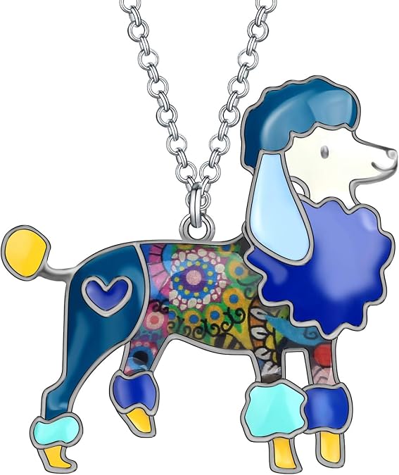 BONSNY Love Heart Enamel Zinc Alloy Metal Poodle Puppy Dog Necklace pendant PETS Unique Design