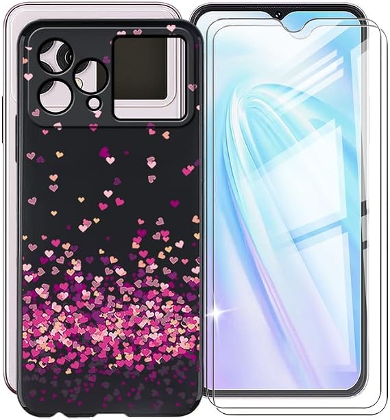 for Cubot Hafury V1 Phone Case + 2 X Tempered Glass Screen Protector, WXPPJ Ultra-Thin Soft TPU Silicone Shell Shockproof Protection Case for Cubot Hafury V1 (6.58") - Pink Love
