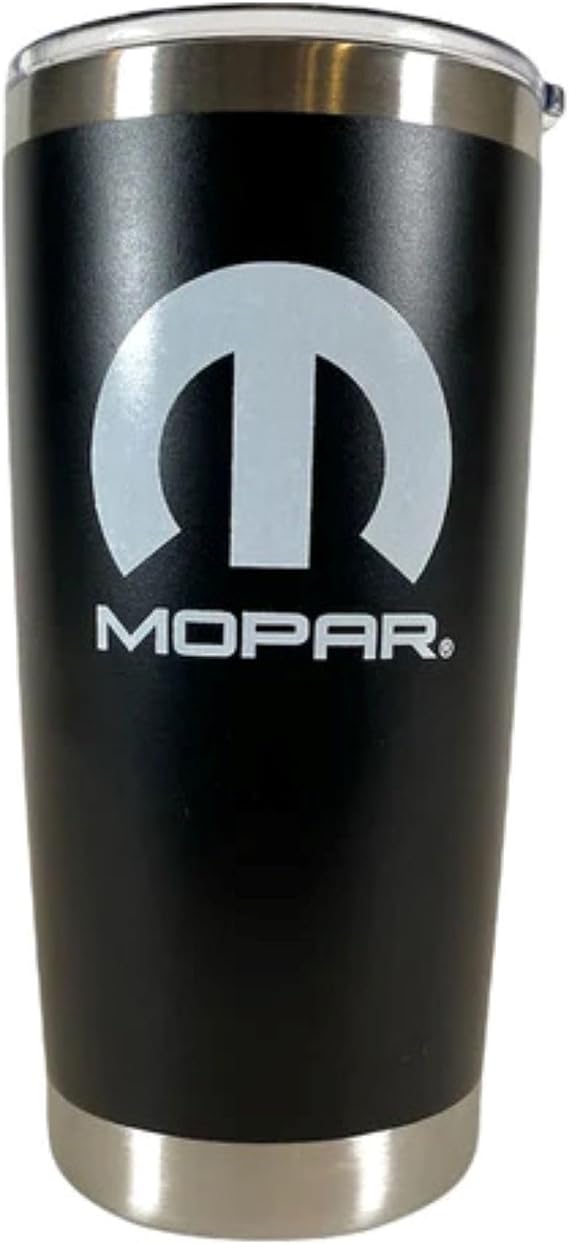 Mopar 20 oz Travel Mug Double Wall Stainless Steel, Copper Vacuum Insulation, Magnetic Slider Lid, Black Gift Box Included