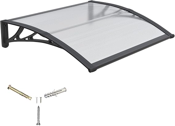 Front Door Canopy Outdoor Awning 120x100cm,Window, Patio or Porch Rain Shelter with ABS Bracket,Polycarbonate Sheet, UV,Snow Protection