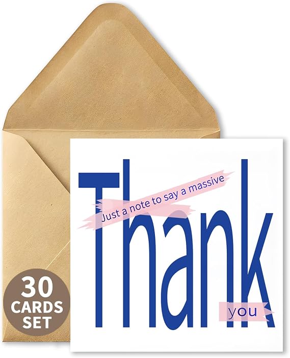 30 Pack Thank You Cards Multipack with Envelopes Gold Foil Design | Greeting Card Set, Notes, Kids, Teacher Appreciation, Weddings, Birthdays, Christmas, Small Business Gifts