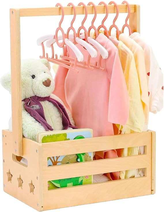 Wooden Baby Shower Crate Closet, Baby Storage Crate with Handle, Welcome Gift Basket for Newborn Boys & Girls