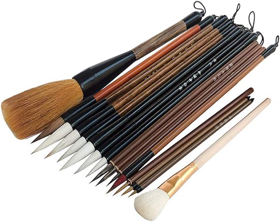 Calligraphy Brush Set of 16, Professional Chinese Painting Bamboo Brushes for Flower Bird Line, Sumi, Kanji Writing CM-B16