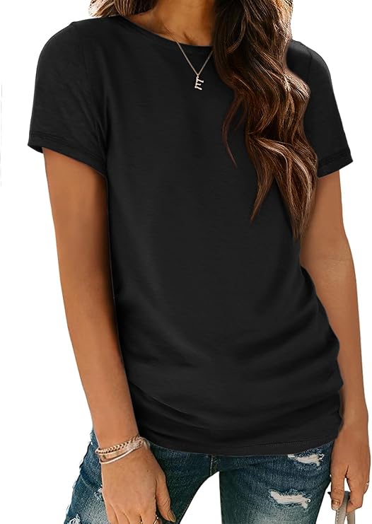 ATHMILE Womens Basic T Shirt Crewneck Short Sleeve Summer Tops