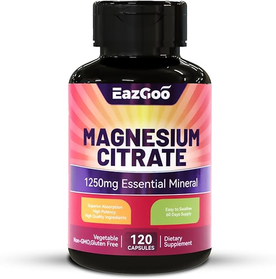 Magnesium Citrate Capsules 1250mg Calm & Relaxation,120 Capsules