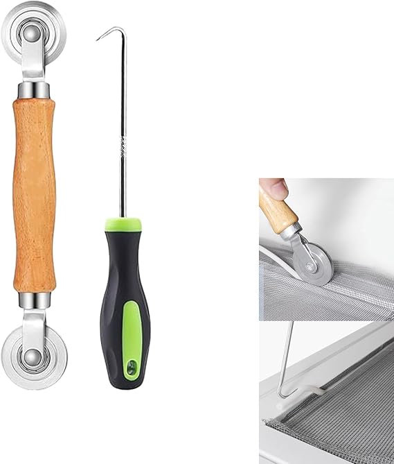 Rolling Screen Tool,Screen Tools for Installing Door Screens Window,Spline Tool,Screen Repair Tool Spline Roller for Installing Door Screen Window,with Steel Wheels and Layering Hook Tool