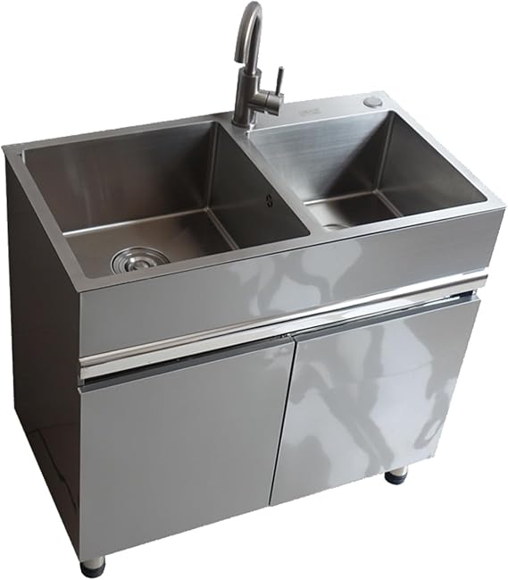 Utility Sink Cabinet,Free Standing Kitchen Stainless Steel Sink Cabinet, Bathroom Vanity Cabinet, Bathroom Cabinet with Sink Combo(82x45cm/32.2x17.7in)