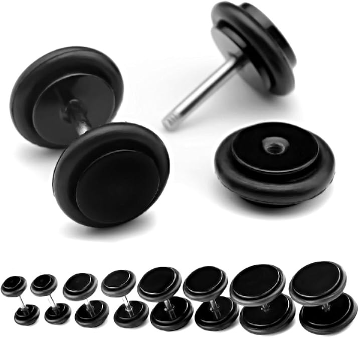PiercingJ 8pcs Acrylic Barbell Stud Earring with O-ring Fake Illusion Plug Gauge Kit 6G-00G Look