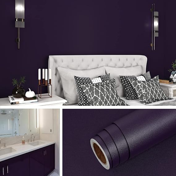 Livelynine Dark Purple Peel and Stick Wallpaper Removable Contact Paper for Countertops Desk Cabinets Walls Gothic Moody Wall Paper for Bedroom Bathroom Living Room Dorm Shelves Vinyl Wrap 15.8x78.8