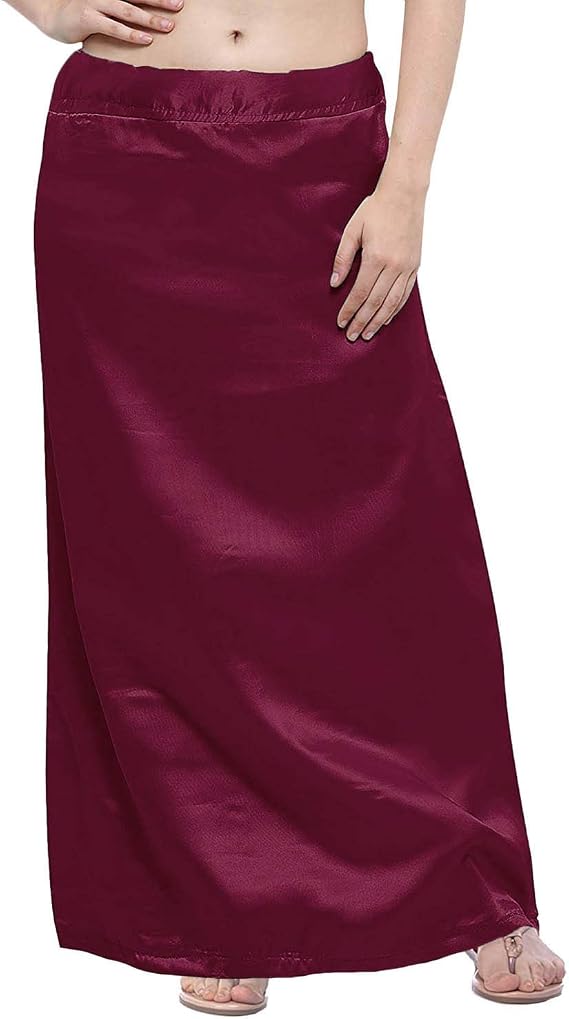 Women Plum Satin Petticoat Readymade Solid Indian Inskirt Underskirt Lining Sari Lingerie for Her