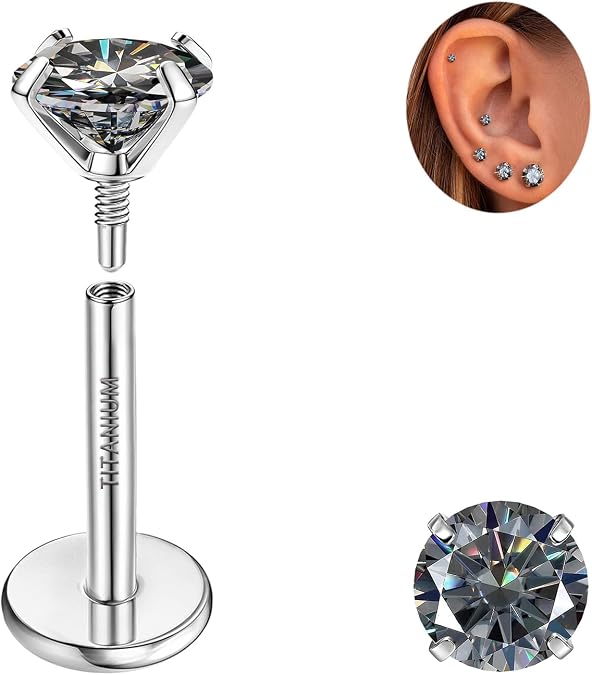 GEMQUEEN Moissanite & G23 Implant Grade Titanium Flat Back Earrings 0.2-3CT