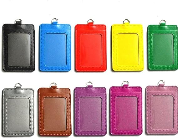 Lanyard Card Holder 10pcs Vertical Pu Leather Id Badge Holder with 1 Clear Id Window & 2 Credit Card Slot and a Detachable Neck Lanyard