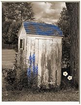 Littlepiecreations Outhouse Wildflowers Brown Blue Rustic Country Farmhouse Bathroom Home Decor Matted Wall Art Picture